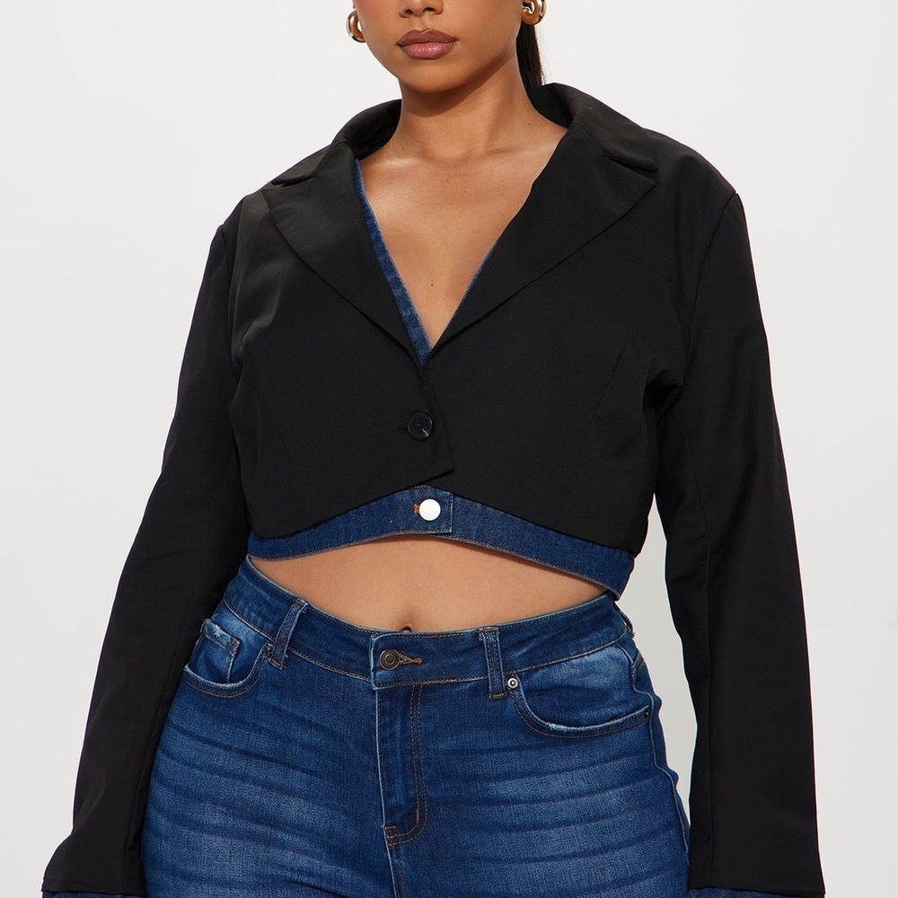 Fashion Nova JORDAN Mixed Media Denim Jacket Cropped Blazer - Picture 5 of 6